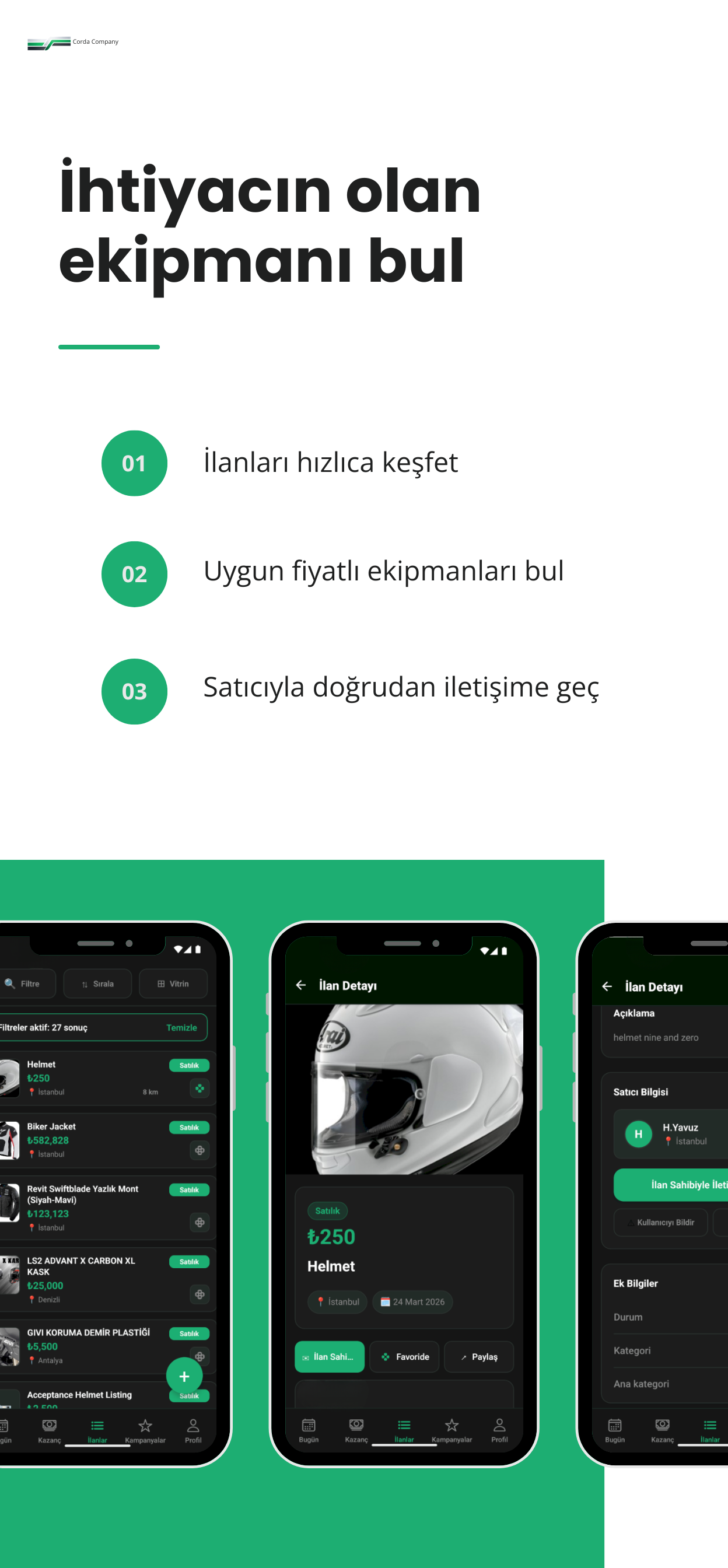 Cordy ekipman ekranı